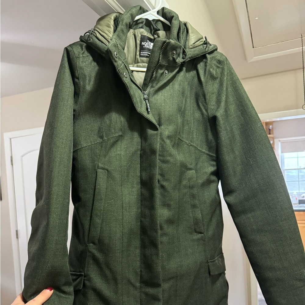 EUC Green Herringbone North Face Jacket, Small